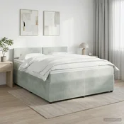 vidaXL Postelja boxspring z vzmetnico Svetlo siva 160 x 200 cm Žamet