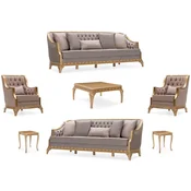 Casa Padrino luxury baroque living room set gray/brown/gold - 2 Sofas & 2 Armchairs & 1 Coffee Table & 2 Side Tables - Handmade luxury living room furniture in baroque style