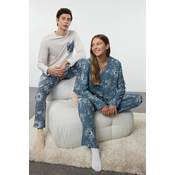 Trendyol Womens Couple Blue Galaxy Patterned Viscose Woven Pajama Set