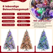 Costway Umetno božično drevo 180 cm z umetnim snegom 8 načinov osvetlitve 850 PE PVC vrhov vej