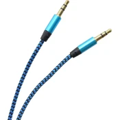 Tekstilni AUX kabel 2 x 3,5mm Jack Modro-črn