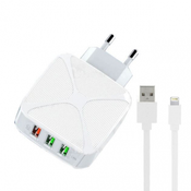 LDNIO A3310Q (86820) kucni punjac 3xUSB 3.0 sa iPhone lightning kablom beli