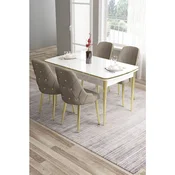 Hanah Home trpezarijski set Tia, sto i 4 stolice, bela ploca, zlatne noge, kapucino tkanina Babyface