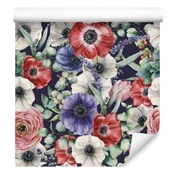 Tapeta Barvite anemone, zlatice in jagode v akvarelnem slogu 50x1000 cm