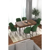 Hanah Home trpezarijski set Via, sto na razvlacenje i 6 stolica, ploca u dekoru drveta Baroque, kaki zelena tkanina Jerry