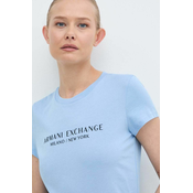 Bombažna kratka majica Armani Exchange ženski, turkizna barva