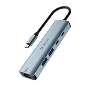 DEVIA LEOPARD USB+Type-C 6-u-1 aktivni hub, 2 USB + 2 Type-C + RJ45 prikljucka, tamnosiva