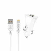 DENMEN Auto punjač DZ06L 2xUSB Fast 3/1A + Lightning kabl/ bela