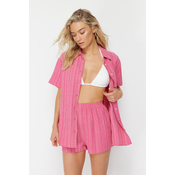 Trendyol Fuchsia Woven Linen Blended Shirt Shorts Set