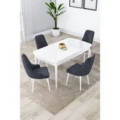 Hanah Home trpezarijski set Lia, sto na razvlacenje i 4 stolice, bela ploca, antracit tkanina Babyface