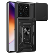 Oklepni ovitek MaX-Armor z obročem, kovinsko ploščico in zaščito zadnjih kamer za Xiaomi 14T - army black