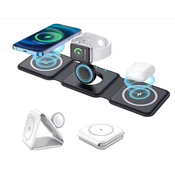 1stCOOL Brezžični prenosni polnilnik QI 3 v 1, MagSafe, USB-C, črn