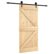 Vidaxl Drsna vrata Naravna in črna 95 x 210 cm Masiven borov les