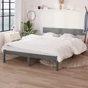 shumee vidaXL Posteljni okvir siv masiven les 120x190 cm dvojna
