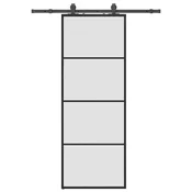 Vidaxl Drsna vrata z opremo črna 76x205 cm ESG steklo