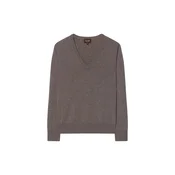 GOBI Cashmere Pulover Womens Timeless Cashmere V-Neck Sweater temno siva