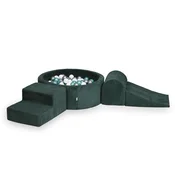 shumee Penasto igrišče z bazenom 90x30 Corduroy Green 200 žogic: bela, srebrna, kovinsko turkizna