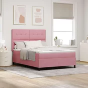 vidaXL vidaXL Box Spring postelja z vzmetnico in LED Roza 140x190 cm Žamet, (22050311)