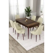 Hanah Home trpezarijski set Eta, sto na razvlacenje i 6 stolica, ploca u dekoru drveta Baroque, krem tkanina Babyface