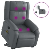 MAISON CHIC Električni masažni stol - Relax naslanjač s funkcijo vstajanja sivo umetno usnje, (22062080)