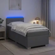 Postelja s pomičnim okvirjem, vzmetnico in LED Svetlo siva