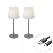 Set dveh polnilnih namiznih svetilk sive barve 40 cm IP54 - Jude
