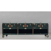 Casa Padrino luxury TV cabinet in suitcase optics green/brown/brass 201 x 48 x H. 65 cm - Solid wood suitcase cabinet with wheels - Living room cabinet - Luxury furniture in suitcase optics