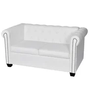 Vidaxl Chesterfield kavč dvosed umetno usnje bele barve