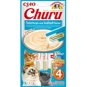 Churu Kremni mačji prigrizek - tuna, 4 x 14 g - Z morskimi sadeži