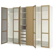 PAX / TONSTAD Kombinacija garderobera, bela/hrastov furnir staklo, 300x60x236 cm