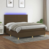 vidaXL vidaXL Box spring postelja z vzmetnico LED temno rjava 160x200cm blago, (20902031)
