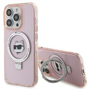 Karl Lagerfeld Karl Lagerfeld ovitek za iPhone 15 Pro 6.1 Ring Stand Choupette Head MagSafe, roza/roza
