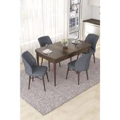 Hanah Home trpezarijski set Nef, sto na razvlacenje i 4 stolice, ploca u dekoru drveta Baroque, dimno siva tkanina Jerry