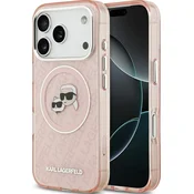Ovitek Karl Lagerfeld IML bleščeč MagSafe ovitek z logotipom Karl & Choupette Heads za iPhone 17 Pro roza (KLHMP17LHMKBKCHOP)