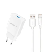 DUDAO USB-A 2.1A 10W omrežni polnilnik z kablom za iPhone USB-A - Lightning, bel