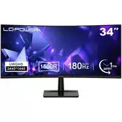 LC Power Monitor LC-M34QC, 34, UltraWide, 3440x1440px, 180Hz, VA, Zakrivljen, 2xDP, 2xHDMI, Audio out