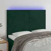 Vidaxl LED posteljno vzglavje temno zeleno 144x5x118/128 cm žamet