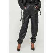 Kožne hlače Moschino Jeans za žene, boja: crna, cargo kroj, visoki struk