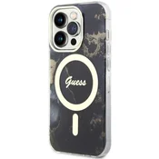 Guess Etui Guess Golden Marble MagSafe za iPhone 14 Pro - črno