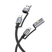 Hoco Vse-v-enem kabel USB A/USB C na USB C/avtomobilski vžigalnik Hoco 3A 60 W, 1,2 m, U138, črn