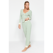Trendyol Green Striped Cotton Tshirt with Cuff and Piping Detail - Jogger Knitted Pajama Set