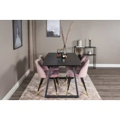 Venture Design Jedilna miza in komplet žametnih jedilnih stolov Miza 75x160x85 cm Stol 57x76,5x50 cm Črna Roza