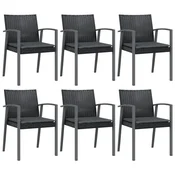 Vidaxl Vrtni stoli z blazinami 6 kosov črni 56,5x57x83 cm poli ratan