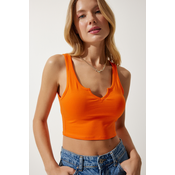 Happiness Istanbul Womens Orange Strap Crop Knitted Blouse