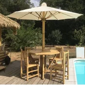 Casa Padrino Luxury Bamboo Garden Furniture Set Natural/Cream - 1 Bamboo Garden Table with Parasol & 4 Bamboo Garden Chairs - Garden Furniture - Bamboo Furniture - Luxury Furniture