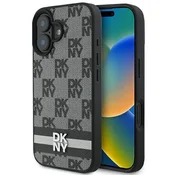 slomart Etui DKNY vzorec karo in potiskane črte za iPhone 16 - črno