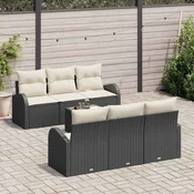 Sjedeća garnitura za vrt 7 kom. 6-Broj sjedala Crna i Krema 179 x 62 x 69 cm