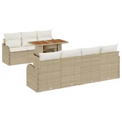 8 Dijelni Vrtni Sofa Set s Jastucima Bež Poly Rattan 2-Sjedalni Vrtni Sofa sa Skladištem i Jastucima Bež Poly Rattan