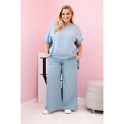 Kesi Włoski Plus Size womens set made of Tencel blouse and tie-waist pants light denim