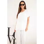 Ženski komplet za večje številke Kesi Włoski: bluza in široke hlače v ecru barvi